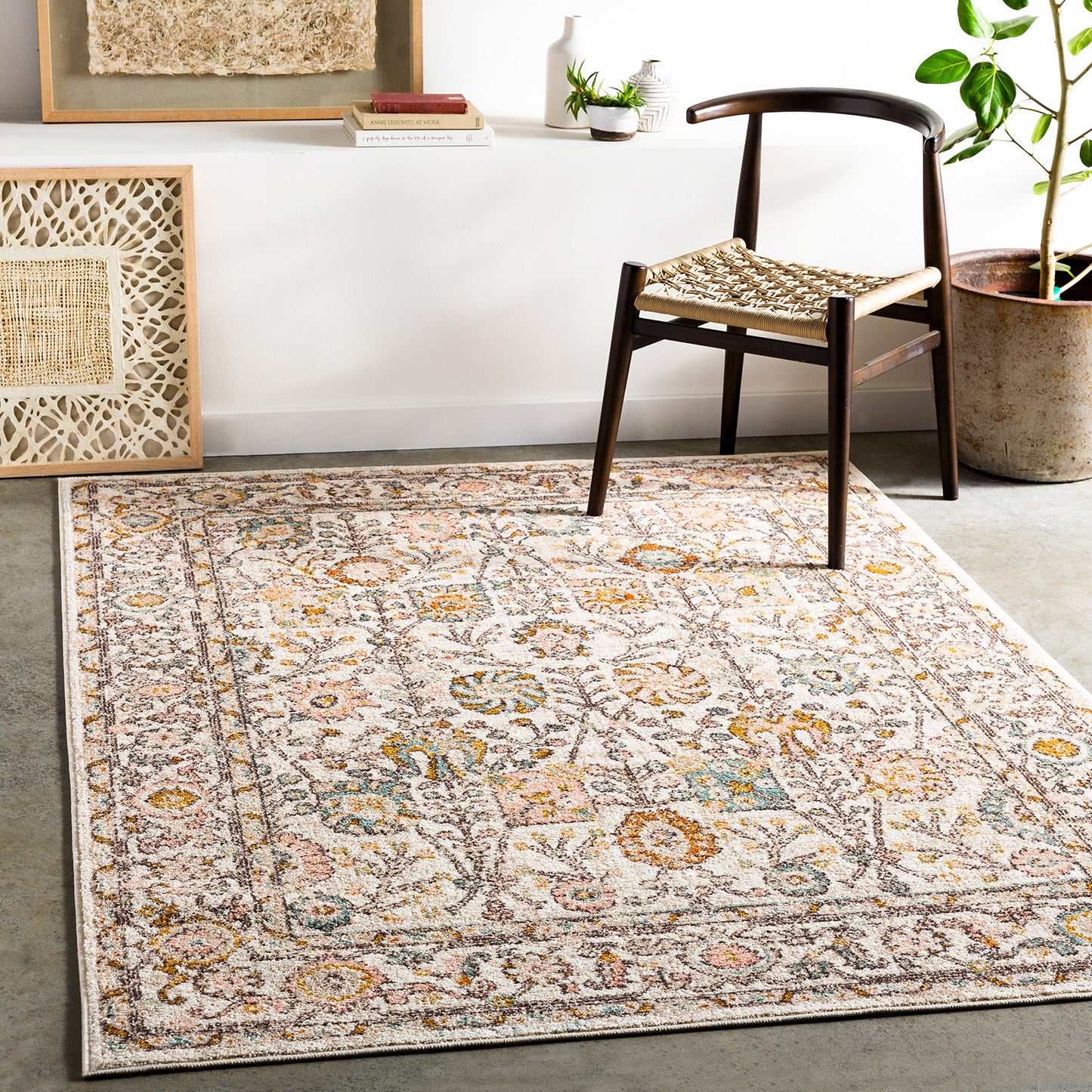 HILVERSUM Vintage Teppich I Wohnzimmer, Esszimmer I Orientalischer Traditioneller Boho Kurzflor Teppich, Plegeleicht I Rosa, Weiß