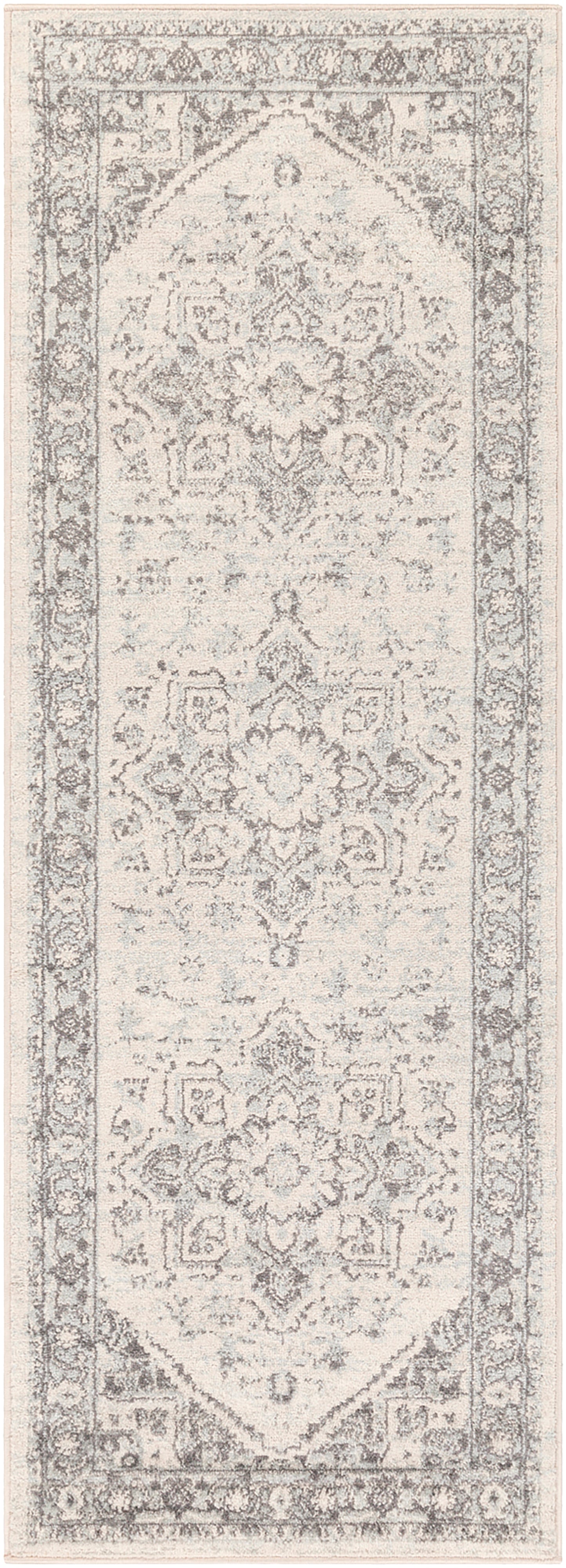 CHARTRES Vintage Teppich I Läufer, Flur, Wohnzimmer, Esszimmer I Orientalischer Traditioneller Boho Kurzflor Teppich I Grau, Beige