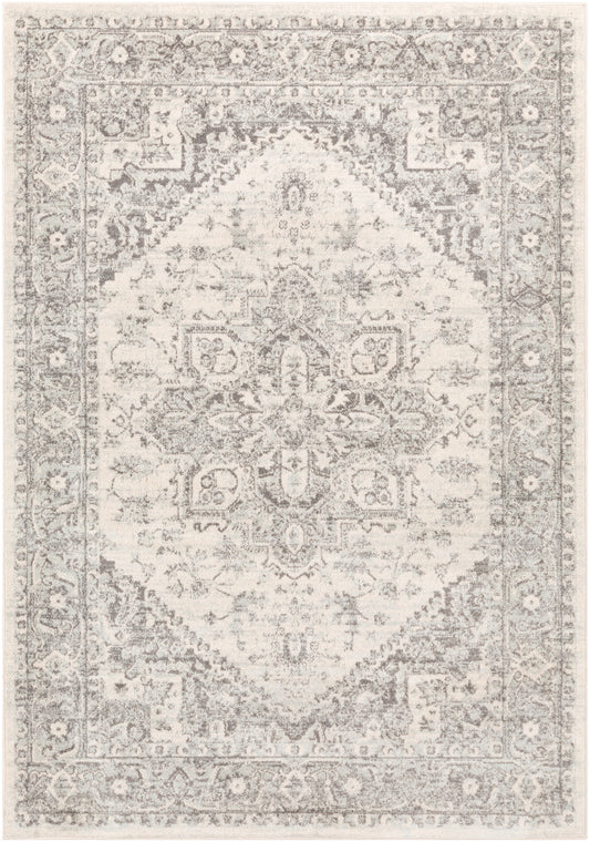 CHARTRES Vintage Teppich I Läufer, Flur, Wohnzimmer, Esszimmer I Orientalischer Traditioneller Boho Kurzflor Teppich I Grau, Weiß