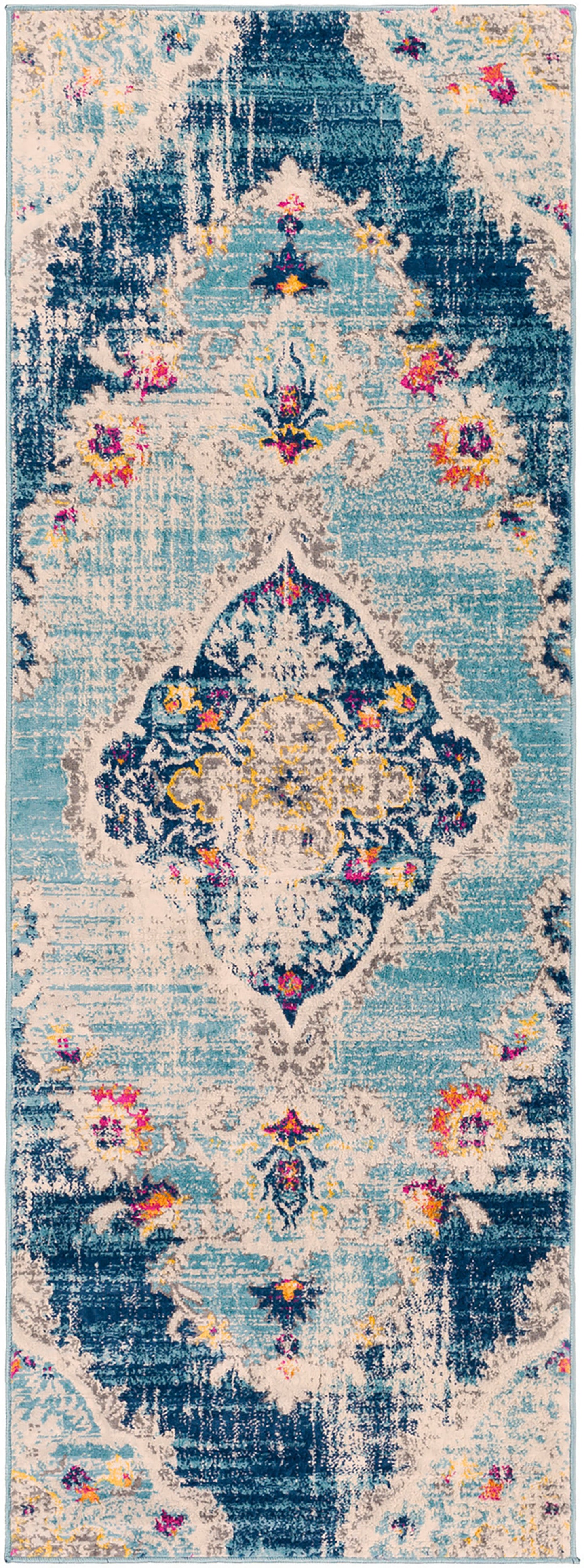 BRONGERGA Vintage Teppich I Läufer, Flur, Wohnzimmer I Orientalischer Traditioneller Boho Kurzflor Teppich I Mehrfarbig, Blau