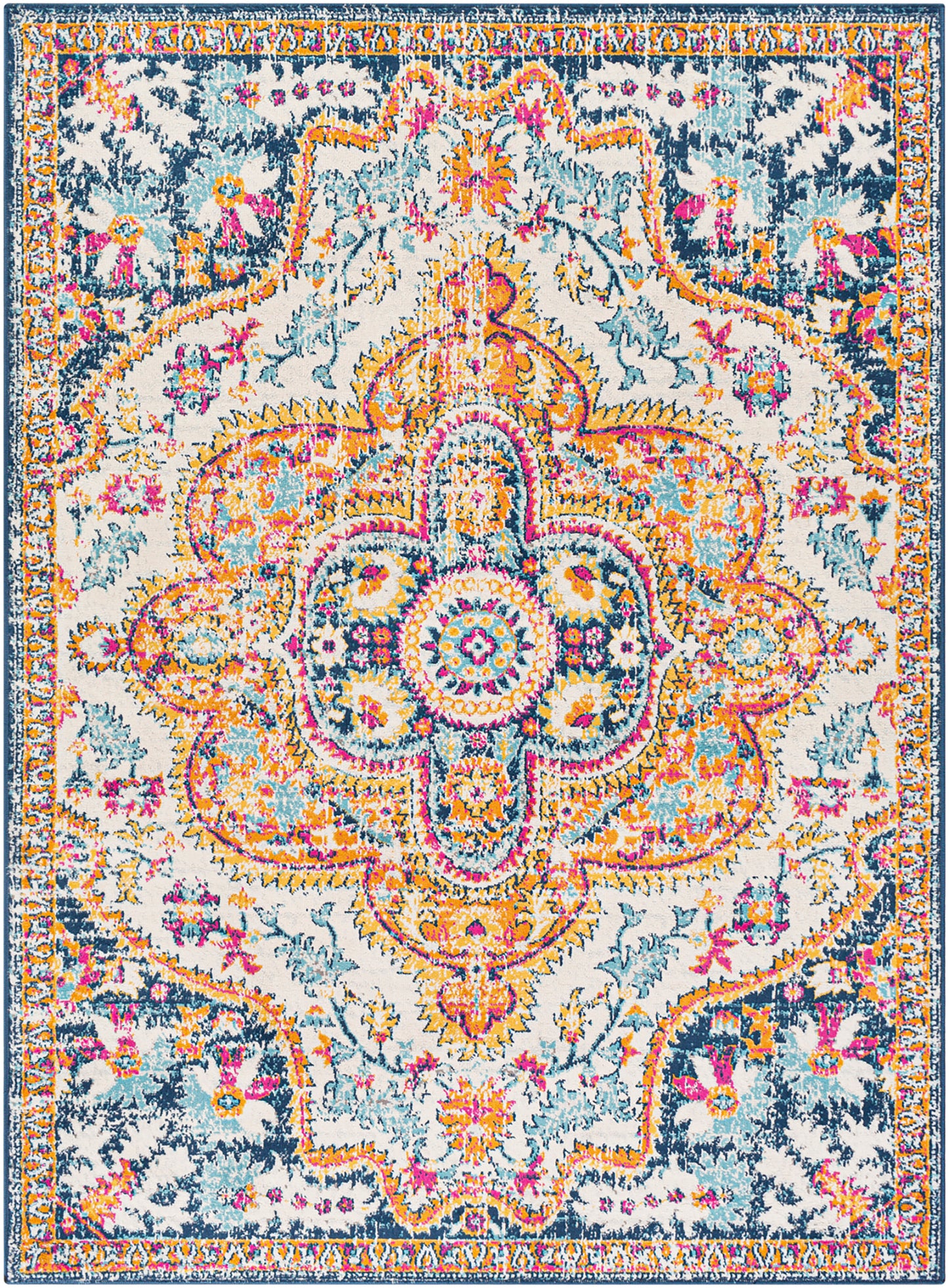 DEINUM Vintage Teppich I Läufer, Flur, Wohnzimmer I Orientalischer Traditioneller Boho Kurzflor Teppich I Mehrfarbig, Orange