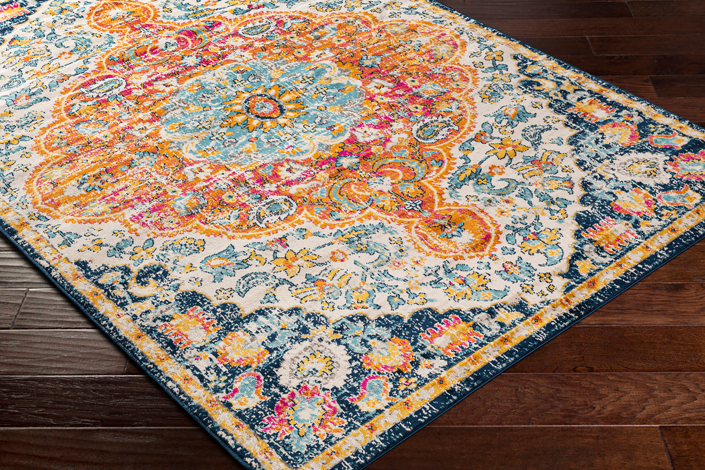 HORZIK Vintage Teppich I Läufer, Flur, Wohnzimmer I Orientalischer Traditioneller Boho Kurzflor Teppich I Mehrfarbig, Orange