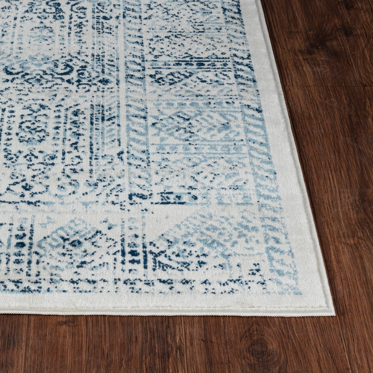 MAKITA Vintage Teppich I Wohnzimmer, Esszimmer I Orientalischer Traditioneller Boho Kurzflor Teppich, Plegeleicht I Blau, Weiß