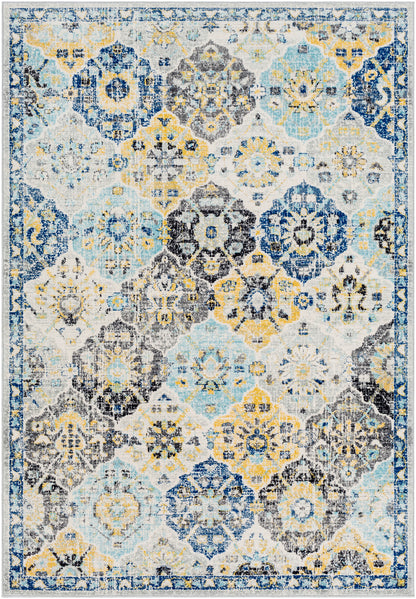 AMELIA Vintage Teppich I Wohnzimmer, Esszimmer I Orientalischer Traditioneller Boho Kurzflor Teppich, Plegeleicht I Mehrfarbig, Blau