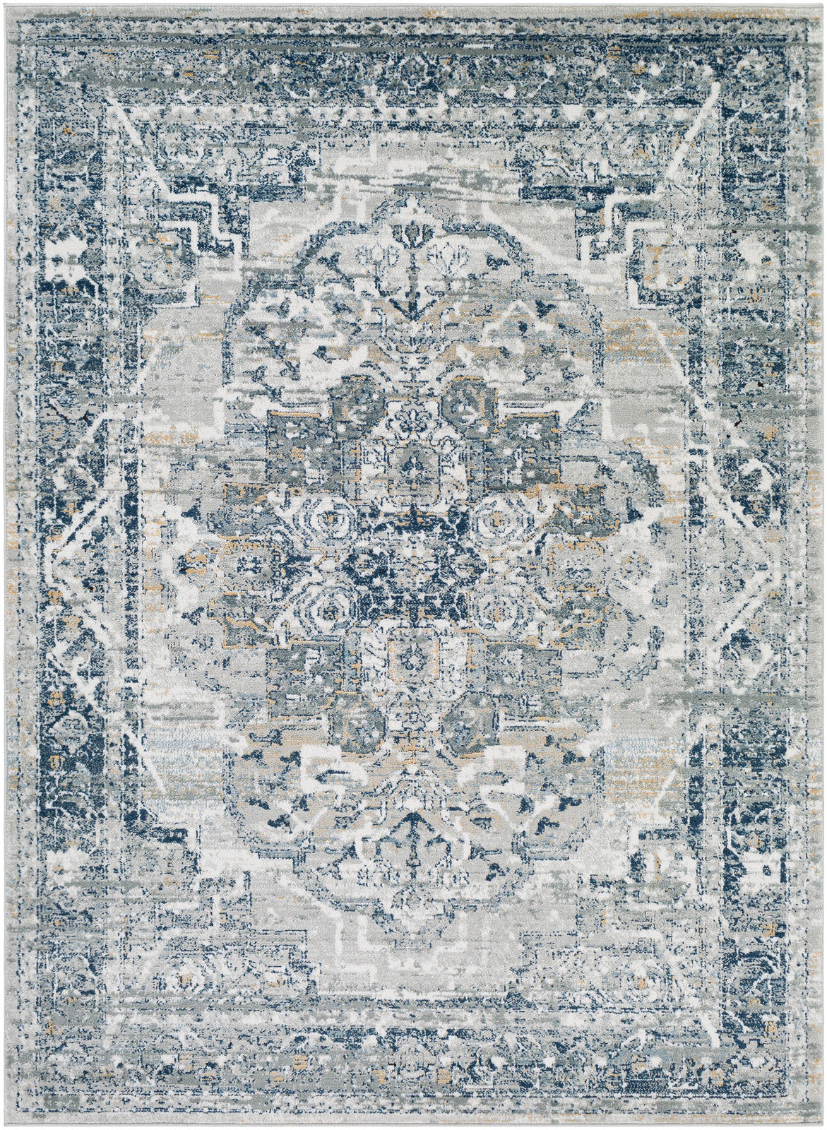 MILSCHOT Vintage Teppich I Wohnzimmer, Esszimmer I Orientalischer Traditioneller Boho Kurzflor Teppich, Plegeleicht I Grau, Blau, Beige