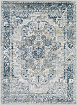 MILSCHOT Vintage Teppich I Wohnzimmer, Esszimmer I Orientalischer Traditioneller Boho Kurzflor Teppich, Plegeleicht I Grau, Blau, Beige