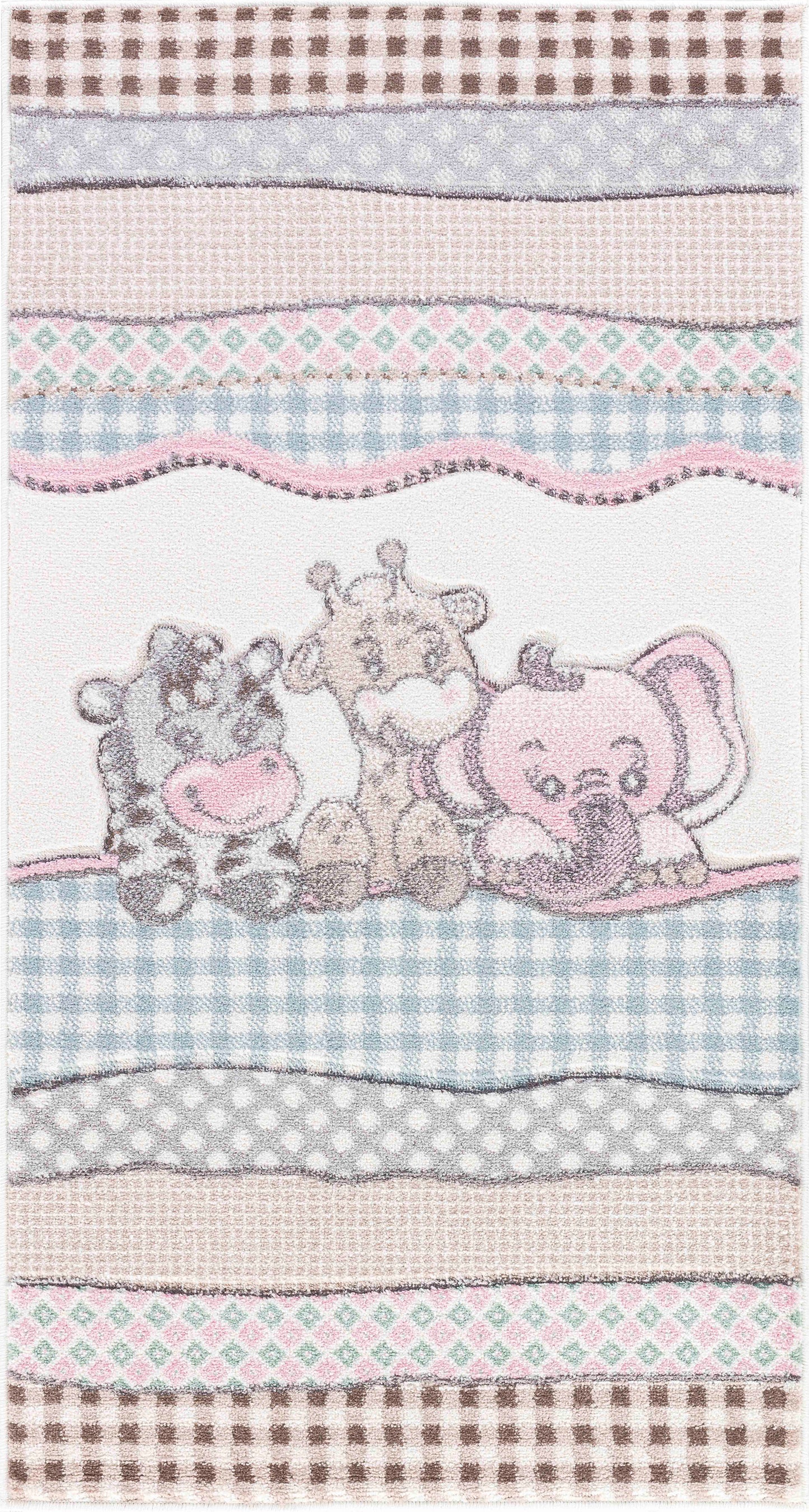 FRANCO Kinderteppich I Cartoon Teppich, Kinderzimmer, Krabbelteppich, Spielteppich, Weicher Babyzimmer Teppich I Beige, Blau