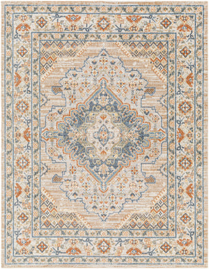 ELLINWOOD Maschinewaschbarer Teppich I Wohnzimmer, Esszimmer, Küche I Vintage Orientalischer Traditioneller Boho Teppich I Beige, Blau