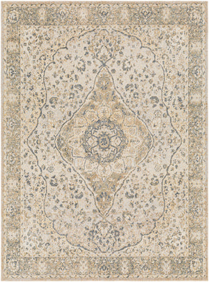 ELLINWOOD Maschinewaschbarer Teppich I Wohnzimmer, Esszimmer, Küche I Vintage Orientalischer Traditioneller Boho Teppich I Beige, Blau