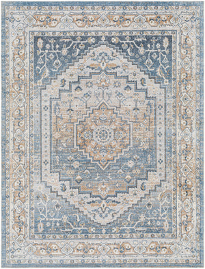 EMMETT Maschinewaschbarer Teppich I Wohnzimmer, Esszimmer, Küche I Vintage Orientalischer Traditioneller Boho Teppich I Blau, Blau