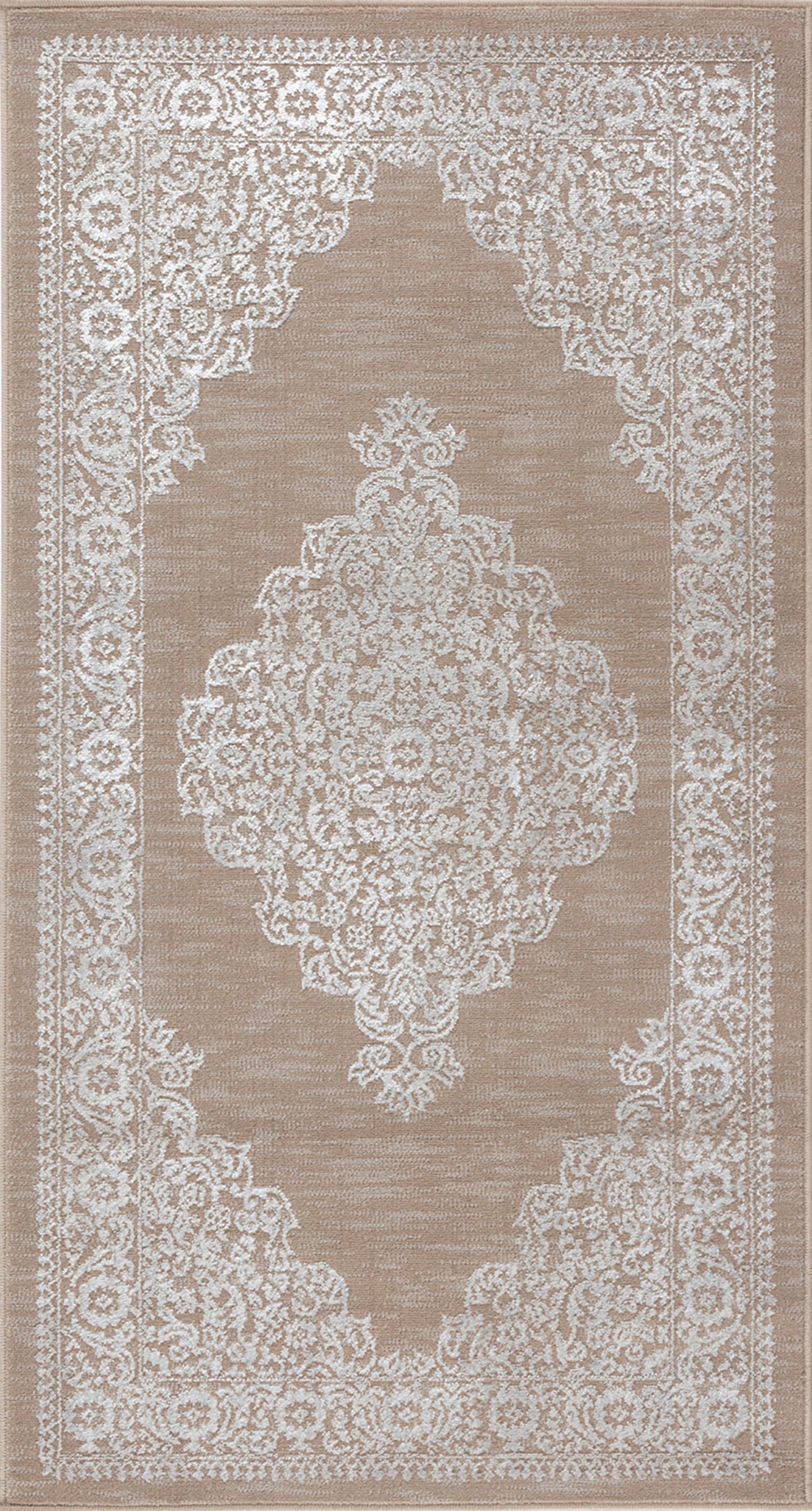 CHARMANE Vintage Teppich I Wohnzimmer, Esszimmer I Orientalischer Traditioneller Boho Kurzflor Teppich, Plegeleicht I Beige, Weiß