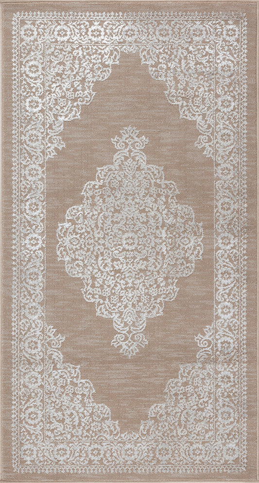 CHARMANE Vintage Teppich I Wohnzimmer, Esszimmer I Orientalischer Traditioneller Boho Kurzflor Teppich, Plegeleicht I Beige, Weiß