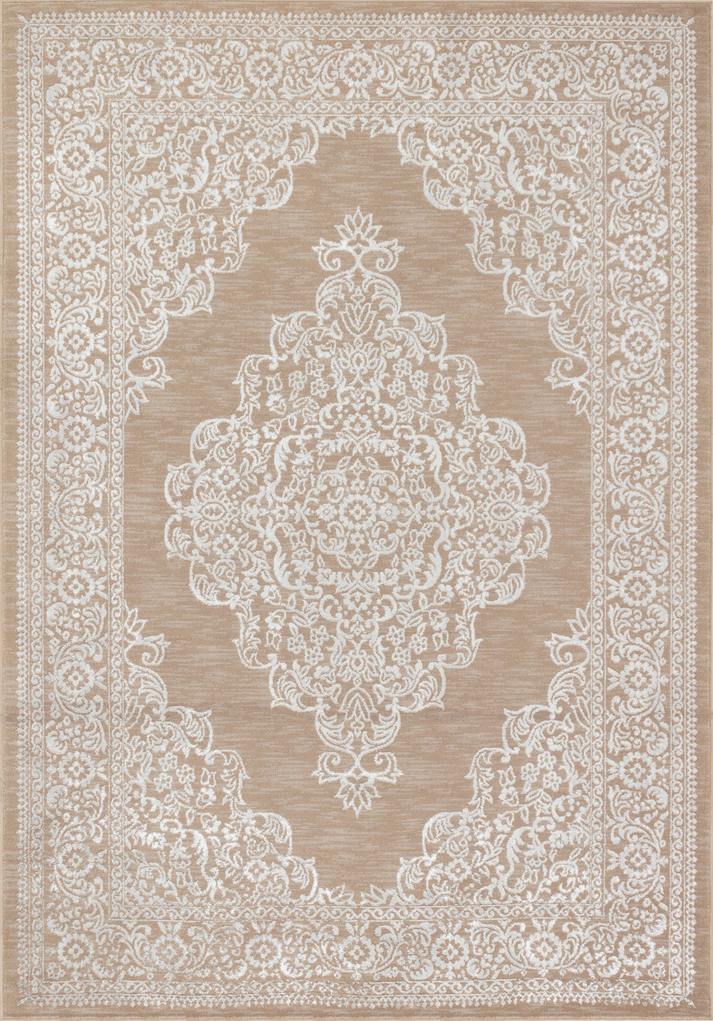 CHARMANE Vintage Teppich I Wohnzimmer, Esszimmer I Orientalischer Traditioneller Boho Kurzflor Teppich, Plegeleicht I Beige, Weiß