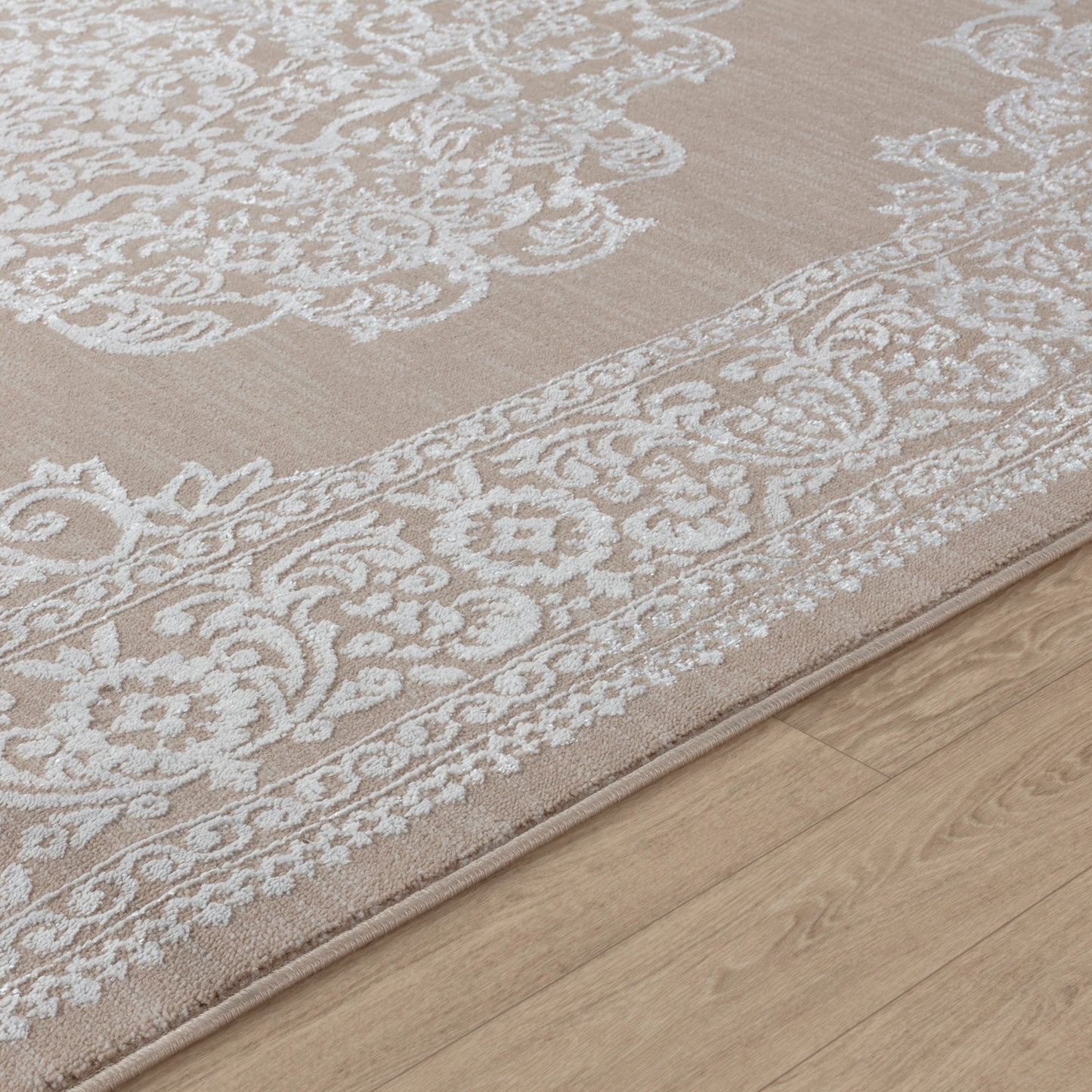 CHARMANE Vintage Teppich I Wohnzimmer, Esszimmer I Orientalischer Traditioneller Boho Kurzflor Teppich, Plegeleicht I Beige, Weiß