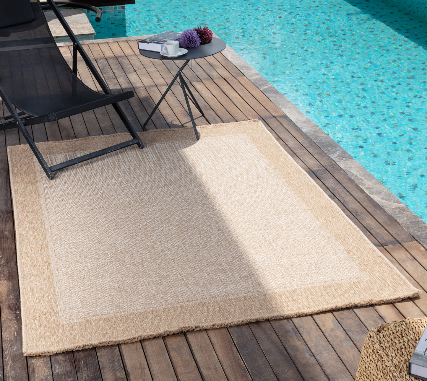 MARCHETTA Outdoor Jute-Look Teppich I In & Outdoor Boho Wetterfest Teppich für den Balkon, Terrasse, Garten, Küche, Plegeleicht I Beige