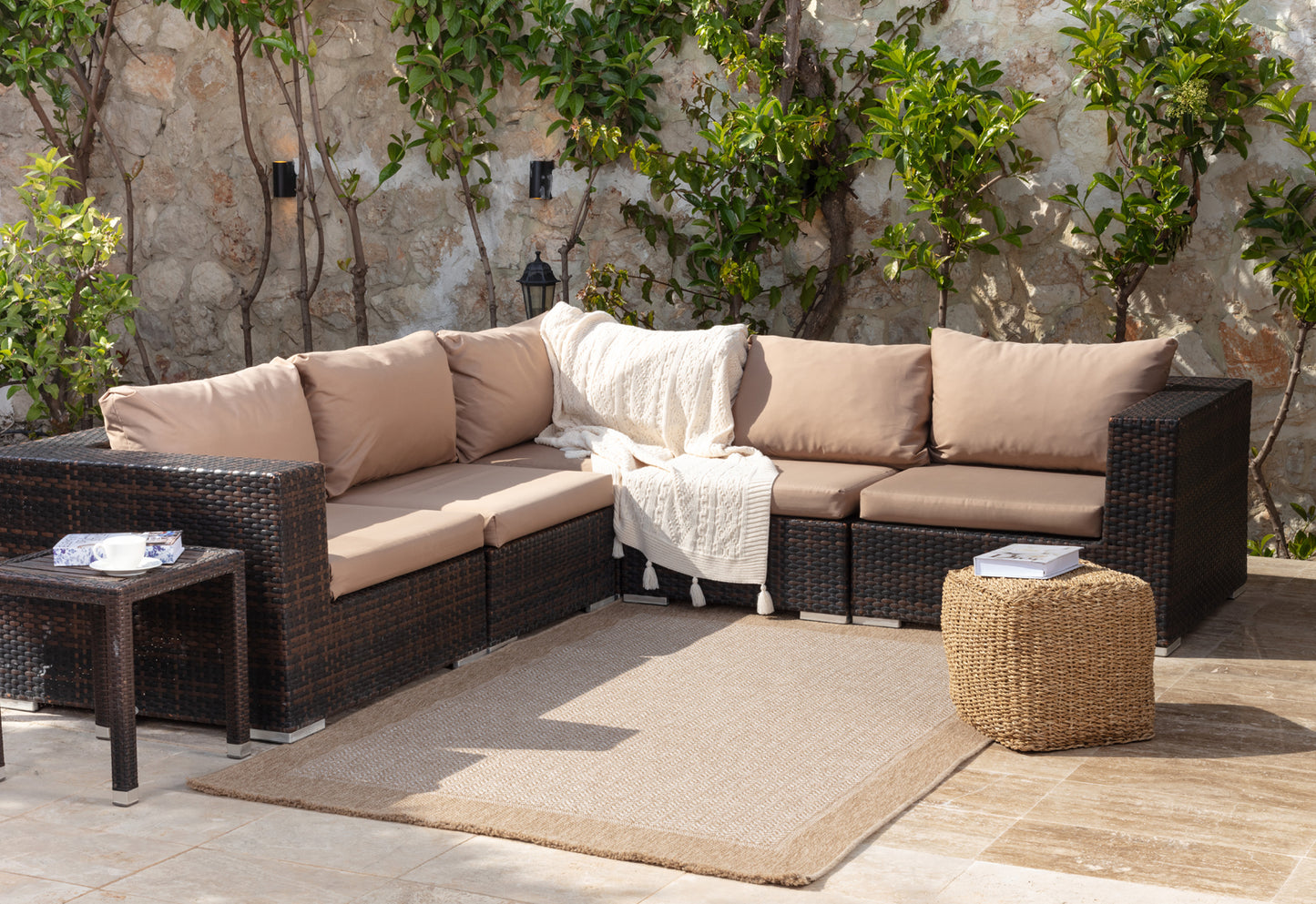 MARCHETTA Outdoor Jute-Look Teppich I In & Outdoor Boho Wetterfest Teppich für den Balkon, Terrasse, Garten, Küche, Plegeleicht I Beige