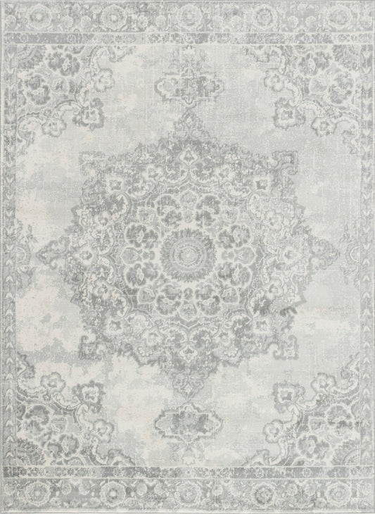 STAVEREN Vintage Teppich I Wohnzimmer, Esszimmer I Orientalischer Traditioneller Boho Kurzflor Teppich, Plegeleicht I Grau, Elfenbein