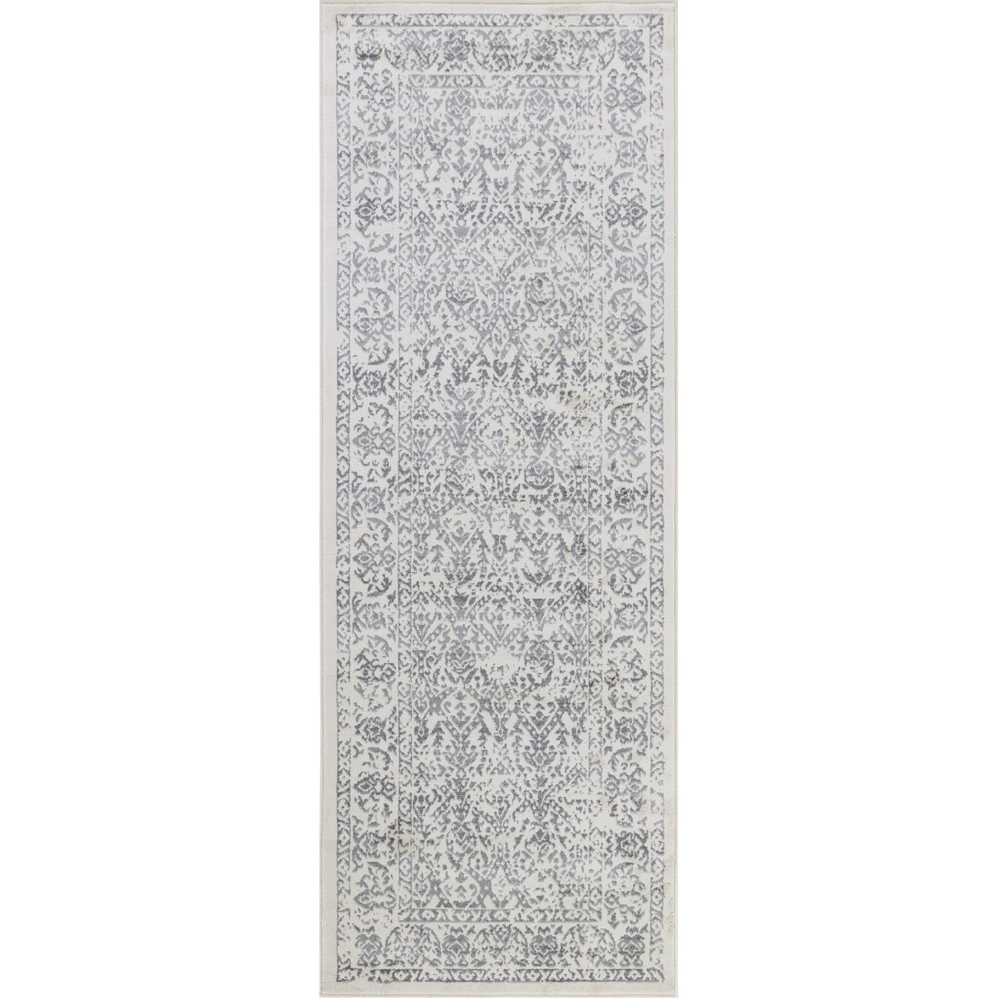 BEAUVAIS Vintage Teppich I Läufer, Flur, Wohnzimmer, Esszimmer I Orientalischer Traditioneller Boho Kurzflor Teppich I Weiß, Grau