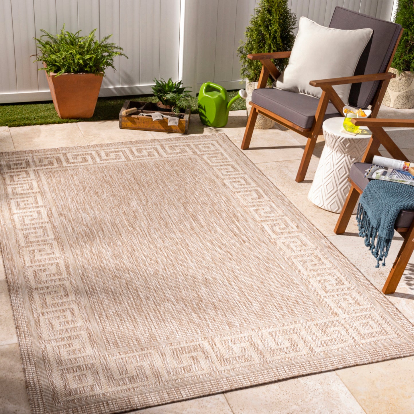 ALBERT Outdoor Jute-Look Teppich I In & Outdoor Boho Wetterfest Teppich für den Balkon, Terrasse, Garten, Küche I Beige, Elfenbein