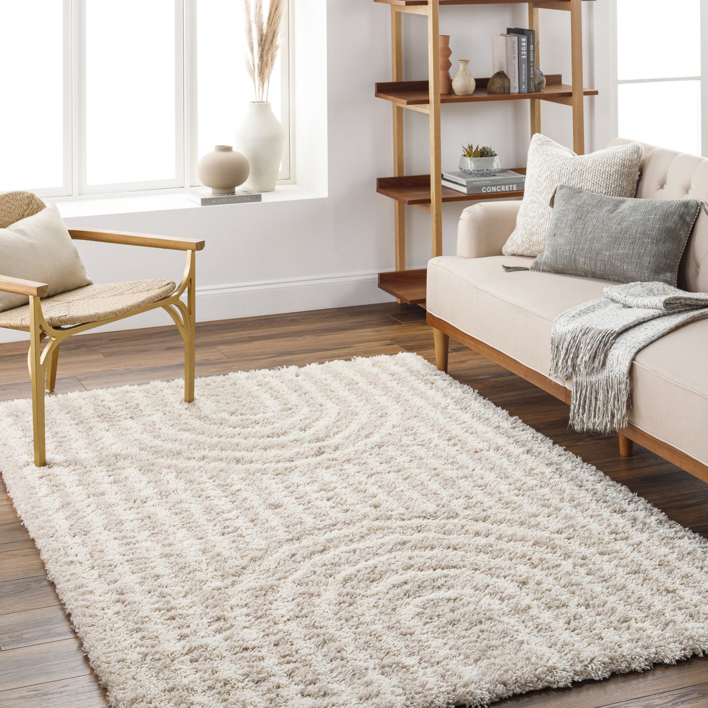 BLANCHARD Shaggy Teppich I Wohnzimmer, Schlafzimmer I Hochfloriger Boho Teppich, Weicher Langflor Teppich, Plegeleicht I Weiß, Beige